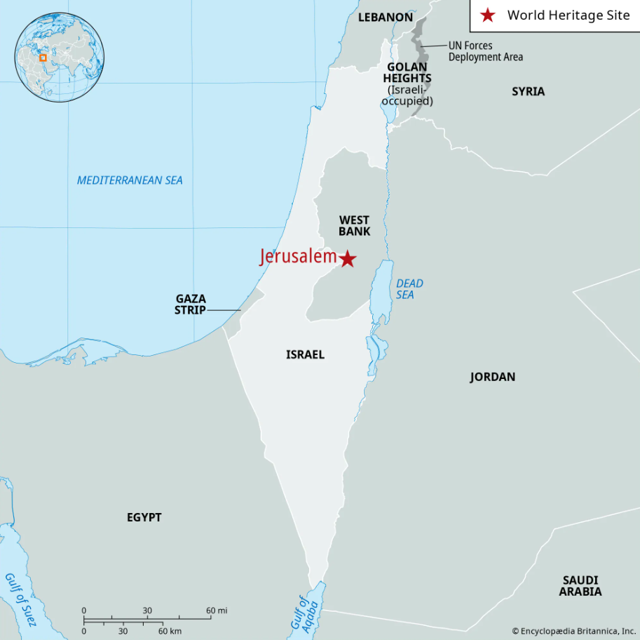 peta map letaknya kota yerusalem